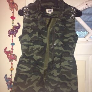 Jolt embellished bling camo vest jacket
